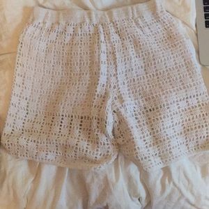 White crochet high waisted shorts
